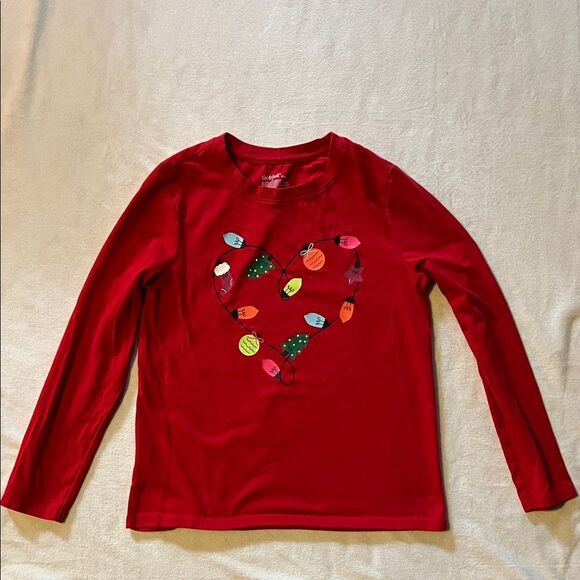 Cat & Jack Red Long Sleeve Tee with Heart and Colorful Lights - Picture 1 of 3